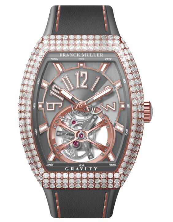 Buy Franck Muller Vanguard Gravity Tourbillon Rose Gold White Diamonds - Grey Replica Watch for sale Cheap Price V 41 T GRAVITY CS D (TT) (5N) (TT BLC 5N)